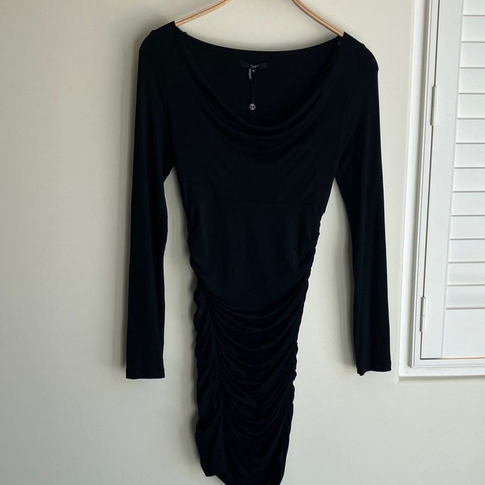 TART COLLECTIONS Black Ruched Long Sleeve Bodycon Midi Dress Size Medium NWT